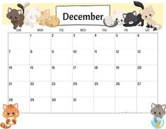 a december calendar with cats and kittens on the front, including one cat is sitting in