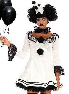 Pierrot Rüschenkleid Kostüm Pierrot Clown Costume, Cute Clown Costume, Pierrot Costume, Clown Dress, Clown Halloween Costumes, Clown Hat, Pierrot Clown