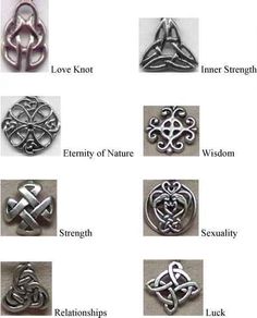 the different types of celtic knot pendants are shown in various styles and sizes, along with their names