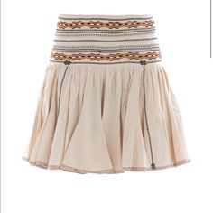 Nwt Isabel Marant Natural Color Breeda Mini Skirt.. Crafted From Lightweight Cotton With A Wide Waistband Panel That Is Embroidered With A Folkloric Pattern In Black, Brown, White, And Yellow, Then Is Gathered From The Hip Seam For A Fluted Silhouette. High Waistband. Circular Silhouette.. Exposed Back Zip.. 100% Cotton. Made In India. Size Fr34. Measurements: Length: 18" Waist: 25.5" Hip: 35.5" I Future Wardrobe, Baby Couture, Spring 2025, Gathered Skirt, Wide Waistband, Isabel Marant, Natural Color, Dream Closet, Designing Women