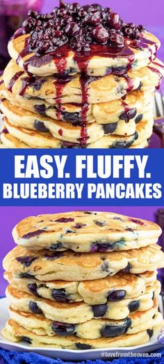 blueberry pancakes stacked on top of each other