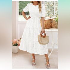 Nwt Color:White Product Details Fabric Type Full Polyester Care Instructions Machine Wash Origin Imported Closure Type Pull On About This Item Size Guide: S=Us 4-6, M=Us 8-10, L=Us 12-14, Xl=Us 16-18, Xxl=20-22. This 2024 Summer Casual Midi Dress Is Made Of Comfy, Breathable And Lightweight Texture Chiffon Fabric. No Pockets, With Lining, Not See-Through. Dance In The Stunning Smocked Maxi Dress This Summer. This Elegant Dress Features A Gorgeous Floral Lace Print, Round Neckline, Sheer Bubble S White Solid Color Midi Dress For Brunch, White Puff Sleeve Dress For Spring Vacation, Elegant White Tiered Puff Sleeve Dress, White Puff Sleeve Midi Dress With Ruffle Hem, White Tiered Puff Sleeve Dress For Brunch, White Tiered Puff Sleeve Dress For Summer, Classic Wedding Guest Dress, Summer Autumn Outfit, Smocked Maxi Dress