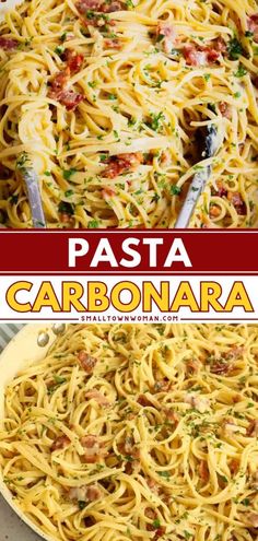 pasta carbonara with bacon and parmesan cheese