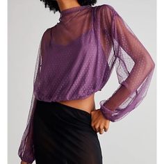 Free People Ellie Sheer Mesh Long Sleeve Blouse Top - Small This Blouse By Free People Features A Sheer Jacquard Fabrication, Mock Neckline, Tie Detailing At Back, Cami Style Lining, Exaggerated Sleeves, And A Cropped Drapery Silhouette. Forever Classic With A Contemporary Touch, This Timeless Long Sleeve Top Has Tie Detail At Back For Added Dimension. Condition - New With Tag Size - Small Cami-Style Lining Exaggerated Sleeves Cropped, Drapery Silhouette Long Sleeve Featured In A Sheer Jacquard Exaggerated Sleeves, Mesh Long Sleeve Top, Mock Neckline, Mesh Long Sleeve, Boho Casual, Crop Blouse, Boho Blouses, Blouse Top, Beyonce