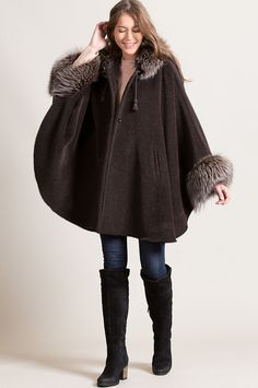 Ashby Hooded Alpaca Wool Cape with Fox Fur Trim | Overland Wool Cape, Alpaca Wool, Women's Coats, Fox Fur, Amazon Women, Fur Trim, Alpaca, Shoes Jewelry, Wool Blend