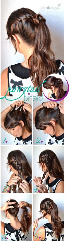 Penteados lindos para arrasar no dia a dia - passo a passo - Tudo Mundo Ponytail Plait, Braid Pony, Ponytail Braid, Braided Pony, Ponytail Wrap, Braid Ponytail, Braided Hair Tutorial, Fishtail Braid, Ponytail Hair