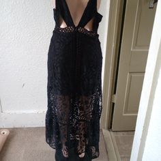 Beautiful Free People Retro Hippie Festival Gown Never Worn Size 12 Or Will Fit A L Very Romantic... Perfect For Christmas Party Not To Many Like This Lace Festival Dress, Black Bohemian Lace Dress, Bohemian Crochet Lace Dress, Bohemian Lace Evening Dress, Floral Knit, Hippie Festival, Floral Dress Black, Free People Dress, Sheer Lace