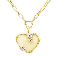 Simplicity is the key ingredient in this remarkable heart-shaped crystal pendant Fun and flirty, you'll be turning heads for sure. This is a wonderful addition to your spring and summer look.  Necklace measures 16-19 inches with the 3 inch adjustable extension chain for a perfect fit. décor measures 1.75 inches long by 1.5 inches wide on Large White Heart and 1.50 inches long by 1 inch wide on Small Black Heart.  Stunning crystal heart design pendant with textured gold tone framing. Necklace pen Buttercream Color, Valentine Gifts Jewelry, Special Occasion Jewelry, Color Heart, Crystal Heart Pendant, Valentines Jewelry, Holiday Jewelry, Summer Look, White Heart