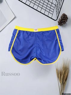 Russoo - Mens Summer Shorts: Versatile Fitness, Beach, and Sportswear, featuring Athletic Jogger Style and Arrow Design, with Comfortable Underlying Support Casual Blue Boxer Briefs For Beach Season, Casual Blue Boxer Briefs For Workout, Blue Boxer Briefs For Gym In Summer, Blue Beachwear Shorts For Leisure, Summer Blue Athletic Shorts, Blue Sportswear Swim Trunks For Summer, Yellow Casual Boxer Briefs For Sports, Casual Yellow Boxer Briefs For Sports, Mens Summer Shorts