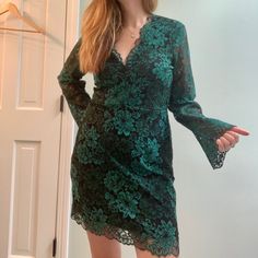 Nwt. In Perfect Condition. Never Worn! Beautiful Forest Green Color With Lace Details And Bell Sleeves. Zipper In Back. I Am 5’ 8” For Length Reference. Green Lace Dress, Green Lace Dresses, Forest Green Color, Beautiful Forest, H M Dresses, Green Lace, Hm Dress, Forest Green, Lace Detail