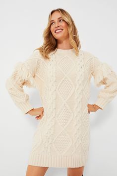 Cream Francesca Fringe Sweater Dress | Hyacinth House Peplum Sweater, Fringe Sweater, Fringe Dress, Cream Dress, Light Jacket, Knit Patterns, Knitting Designs, Step Up, The Collection