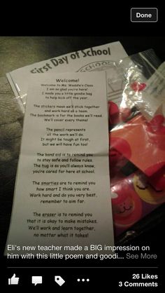 a bag filled with pink and yellow candies sitting on top of a table