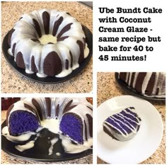 the bundt cake with coconut cream glaze is ready to bake for 40 minutes