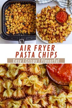 air fryer pasta chips are ready to be cooked in the oven and served on plates