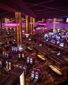 an overhead view of a casino with lots of slot machines