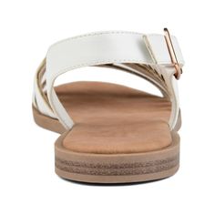 The Solay sandal by Journee Collection is such a unique piece to add to your closet. This fun sandal features a braided diagonal strap detail with a multi strap toe design. This sandal is unique where it has a buckle detail, but this is a slip-on shoe. You can easily slide your foot in and have the back to hold you in place. The cushioned insole finishes off the design. At Journee Collection, our sandal styles are going to be perfect for any occasion. Whether that be a formal, business, or casua Madden Girl Boots, White Strappy Sandals, Ankle Strap Sandals Flat, Nice Sandals, Strappy Sandals Flat, Mid Heel Sandals, Ankle Strap Flats, Toes Designs, Sandals White