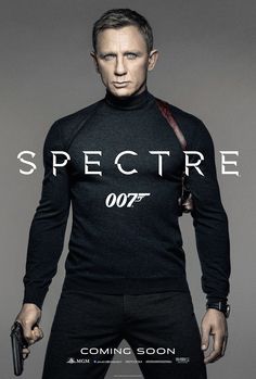 the poster for james bond's movie, specktp is shown in black and white