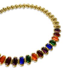 Decorate your neckline with an array of dazzling colours. Whether worn day or night, add a splash of statement to your look with this opulent necklace. It will be the showstopper of your jewellery collection. As this necklace is 18K gold plated brass, is has to be looked after for you to enjoy it for a longer period of time. Here are a few tips to help care for your necklace;  Keep away from water Avoid showering, saunas / steam rooms, swimming, sleeping and exercising with this necklace.  Stora Elegant Multicolor Necklace With Gemstone Accents, Elegant Multicolor Stone Necklaces, Formal Multicolor Gemstone Necklaces, Elegant Multicolor Jeweled Necklaces, Elegant Multicolor Necklaces For Formal Occasions, Multicolor Necklaces With Gemstone Accents For Formal Occasions, Luxury Multicolor Necklaces For Formal Occasions, Luxury Multicolor Necklace For Formal Occasions, Elegant Multicolor Evening Necklaces