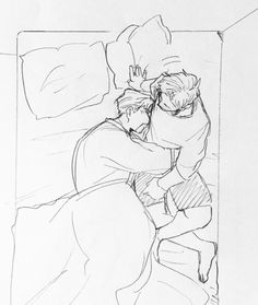 a drawing of two people hugging each other