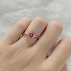 Silver Lab Grown Ruby Hexagon Ring, beautiful personalized jewelry designs by LaSua Jewelry. [ Made to Order ] * Metal: 925 Sterling Silver Custom Gold Color: Sterling Silver, 18K Rose Gold Vermeil, 18K Yellow Gold Vermeil Main Stone: Lab-Grown Ruby, Round, 4 mm, 1 pc Side Stone: Cubic Zirconia, 6 pcs * Metal: 14K Gold Custom Gold Color: Rose Gold, Yellow Gold, White Gold Main Stone: Lab-Grown Ruby, Round, 4 mm, 1 pc Side Stone: Natural White Diamond, 6 pcs, 0.024 ct. * More Birthstone Options: Pink Ruby Ring With Halo Design, 14k Gold Ruby Ring With Halo Setting, Yellow Gold Octagon Rings For Gift, Octagon Yellow Gold Rings For Gift, Fine Jewelry Ruby Promise Ring With Halo Design, Yellow Gold Octagonal Rings For Gifts, Fine Jewelry Ruby Ring With Halo Design For Promise, Ruby Ring With Halo Setting For Promise, Wedding Ring With Octagon Halo Design