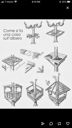 some drawings of different structures and trees on a cell phone screen with the caption'come si la una casa sul alibero '