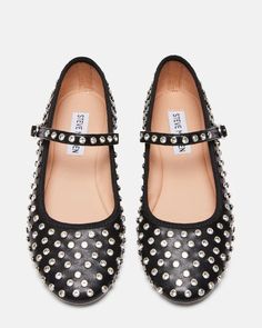 VINETTA Rhinestones Mary JaneBallet Flat | Women's Flats – Steve Madden Leather Rhinestone Flats With Round Toe, Leather Flats With Rhinestones And Round Toe, Black Rhinestone-embellished Round Toe Flats, Black Rhinestone Round Toe Flats, Black Flats With Rhinestones And Round Toe, Rhinestone Ballet Flats, Mary Jane Shoe, Mary Jane Shoes Flat, Mary Jane Ballet Flats