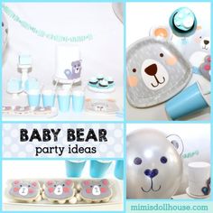 baby bear party ideas including balloons, plates and cups