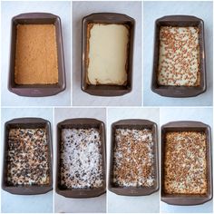 six different types of cake in pans