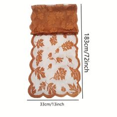 an image of a brown and white table runner with leaves on the border, width chart