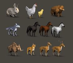 several different types of origami animals are shown in this image, each with an animal's head