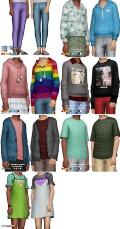 several different colored shirts and pants are shown in this screenshoter's image