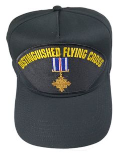 DISTINGUISHED FLYING CROSS HAT. Black Cap High Detail and Impact. 8 Rows Stitching on Visor and Pro Stitch on Crown 5 panel hat. Adjustable Size, Black Golf Style. Great Gift Idea for ANYONE who received a DISTINGUISHED FLYING CROSS DFC. HatnPatch Is THE Veteran Owned Family Business. We Generally Ship Orders Within 24 Hours And Usually The SAME DAY! Engineer Hat, Military Awards, Family Owned Business, Military Decorations, Golf Style, Dog Tags Military, Military Medals, 5 Panel Hat, Military Heroes