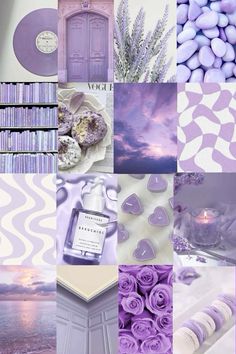 the collage is filled with purple and lavender colors