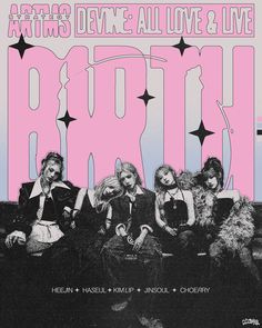 an advertisement for the band pretty girls with stars on their chest and in pink, black and white