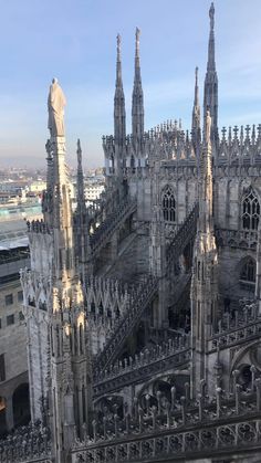 an aerial view of a cathedral with many spires