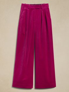 In a word? Sumptuous.  But we can think of many to describe the soft feeling of this luxurious, ultra high-rise pant, crafted from a plush velvet fabrication with sophisticated touches, like pleated detail and trouser crease for polished appeal.  As Velvet Pant, Formal Pant, True Winter, French Girl Style, Thrifted Outfits, Dressy Pants, Ceremony Ideas, Winter Pants, Ultra Wide