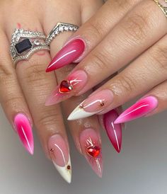 Hot Nail Designs, Pink Ombre Nails, Her Nails, Acrylic Nails Coffin Pink, Summer Acrylic Nails, Hot Nails, Luxury Nails, Heart Nails, Chrome Nails