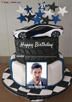 a birthday cake with a car and stars on it