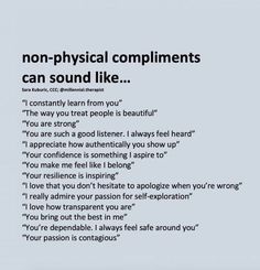 an ad with the words non - physical compliments can sound like, on it