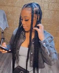 Braider: @ shaythestylist___ Big Box Braids Hairstyles, Feed In Braids Hairstyles, Box Braids Hairstyles For Black Women, Cute Braided Hairstyles, Braided Cornrow Hairstyles, Braids Hairstyles Pictures, Quick Braided Hairstyles, Hair Braid Videos, Box Braids Styling