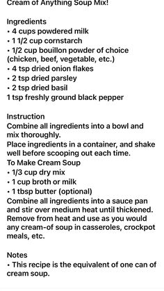 a recipe for cream cheese soup mix on a white background with the ingredients list below