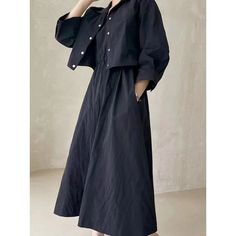 Moongor Casual Loose Simple Coat Dress Two Piece Set Two Piece Long Dress, Color Minimalist, College Outfits Summer, Dress Sets, Middle Age Fashion, Womens Dress Suits, Casual Tanks, Langer Rock, Dress Set