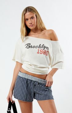 Brooklyn 1980 Off-The-Shoulder T-Shirt Off The Shoulder Tee Outfit, Off The Shoulder Tee, Off The Shoulder Shirt, Tee Outfit, Shoulder Shirts, Pacsun, Hollister, Brooklyn, Off The Shoulder