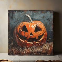 a painting of a jack o lantern pumpkin