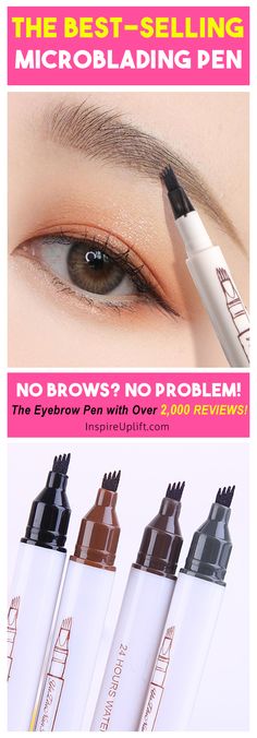 The "Waterproof Microblading Pen" is a new-concept, four-tip pen that colors each eyebrow with a long wearing, super natural look that lasts all day, without smudging! The unique 4-tip applicator allows you to create a more hair-like, natural brow appearance. Obtain beautifully polished eyebrows using the selection of shades to find one that matches your hair color. When the color wears out after two or three days, simply retouch them and maintain the color.  Currently 50% OFF with FREE Shipping Eyebrow Stain, How To Draw Eyebrows, Best Makeup Tips, Natural Lipstick, Natural Brows, Natural Eyebrows, Microblading Eyebrows, Perfect Eyebrows, Eye Makeup Tips