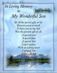 an image of a poem written in memory to my wonderful son with mountains and blue sky