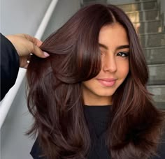 Deep Mocha Brown Hair, Dark Brown Cherry Hair Color, Mahogany Brown Hair Color, Chocolate Cherry Hair Color, Fringe Ideas, Chocolate Cherry Hair, Cherry Brown Hair, Mocha Brown Hair, Hair Color For Morena