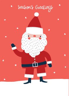 a santa clause is standing in the snow with his hand up and holding a cell phone