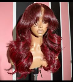 Burgundy Layered Wig, Red Layered Wig, Valentine’s Day Wig Ideas, Lilbit Collections, Hair Baddie Hairstyles, Body Wave With Bangs, Hair Inspiration Aesthetic, Hair Baddie