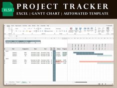 the project tracker is displayed in this screenshote for excel, gant chart and automated